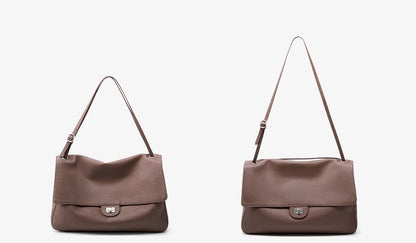 Grained Leather Turn-Lock Shoulder Bag
