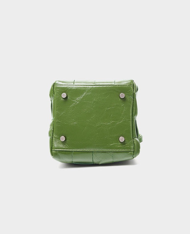 Woven Waxed Leather Crossbody Bucket Bag