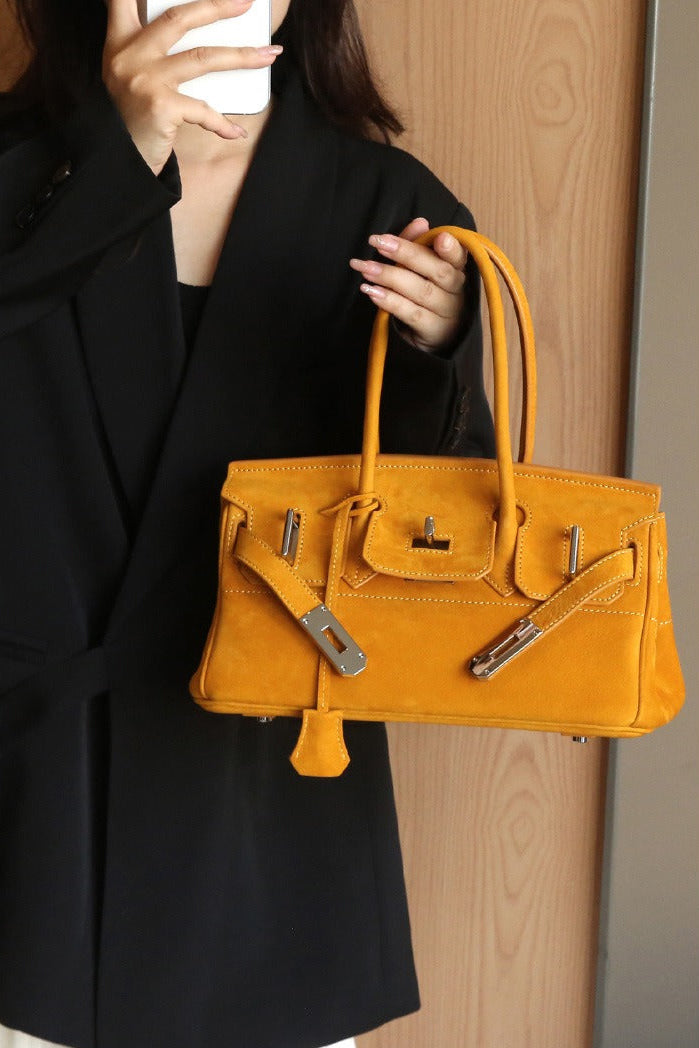 Suede Flap Top-Handle Bag