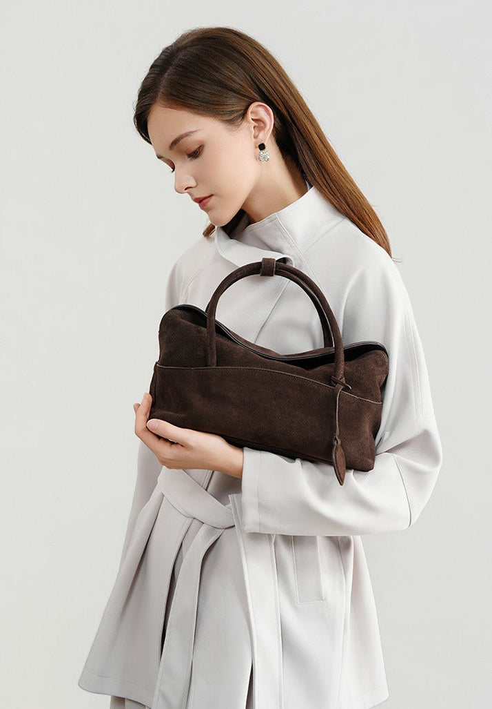 Large Suede Shoulder Boston Bag