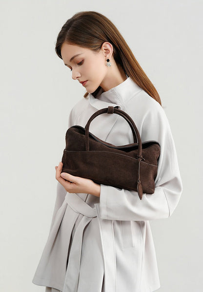 Large Suede Shoulder Boston Bag