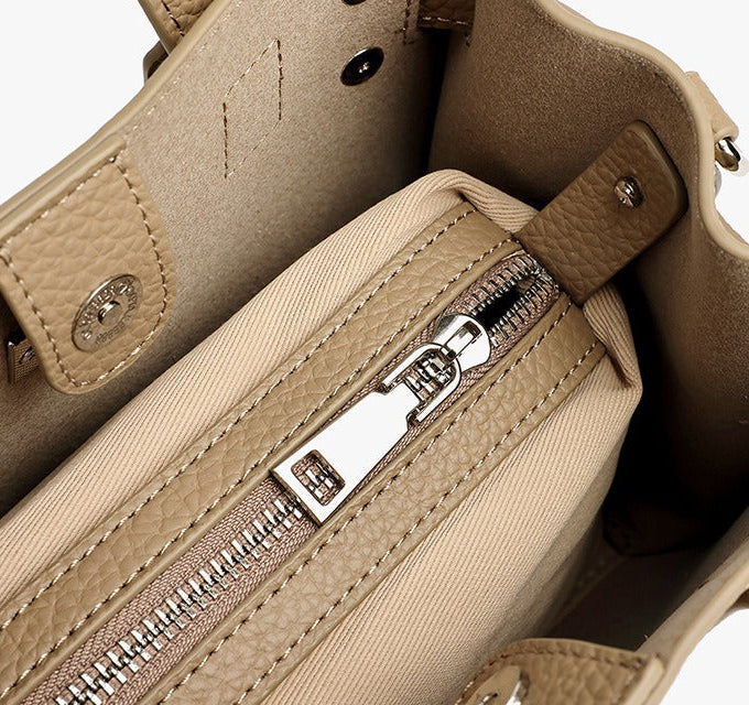 Pebbled Leather Turn-Lock Tote Handbag