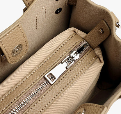Pebbled Leather Turn-Lock Tote Handbag
