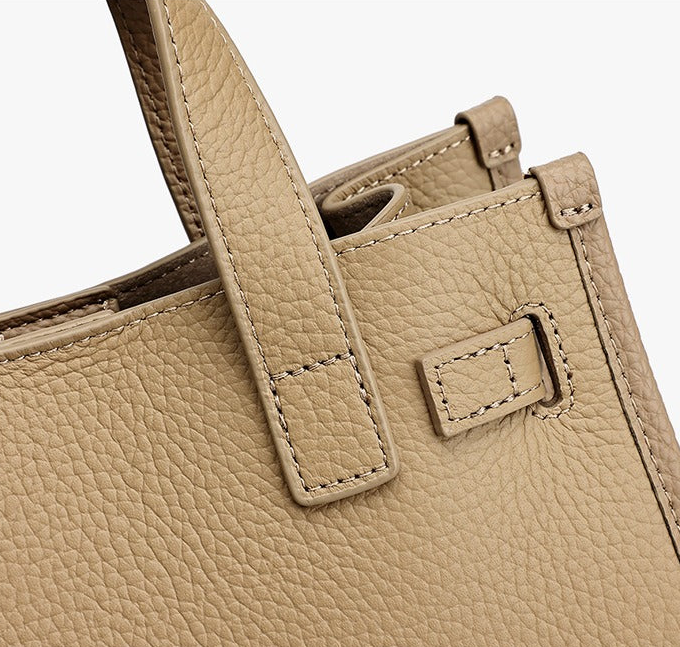 Pebbled Leather Turn-Lock Tote Handbag