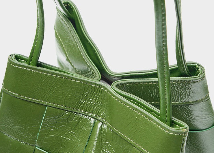 Woven Waxed Leather Crossbody Bucket Bag