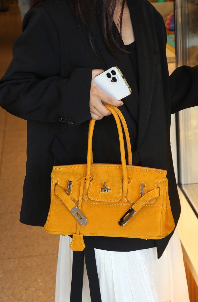 Suede Flap Top-Handle Bag