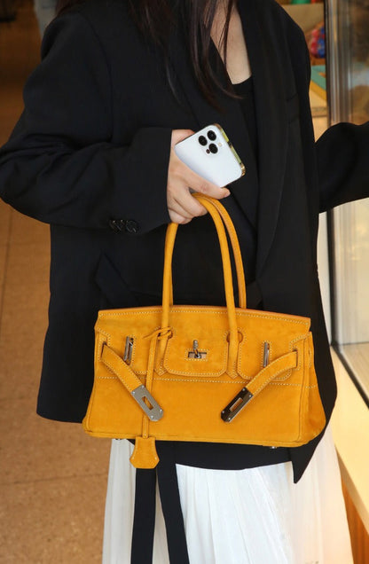 Suede Flap Top-Handle Bag