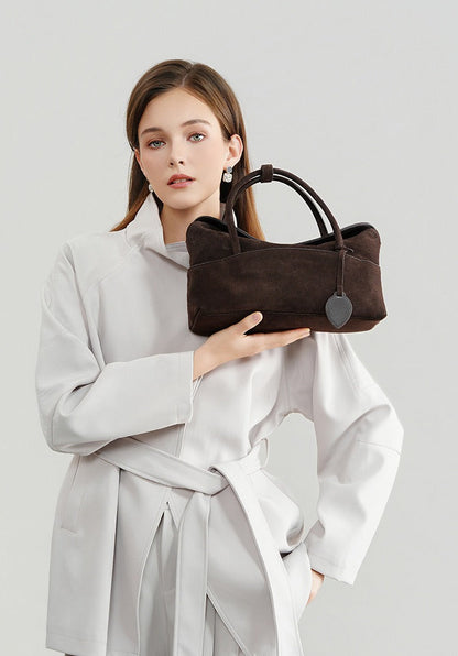 Large Suede Shoulder Boston Bag