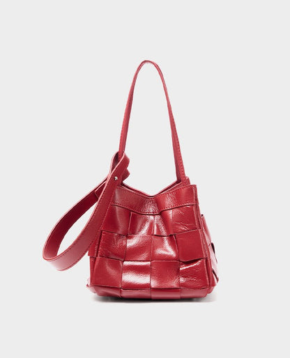 Woven Waxed Leather Crossbody Bucket Bag