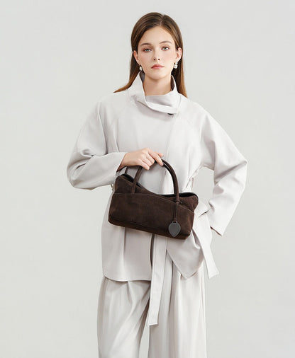 Large Suede Shoulder Boston Bag