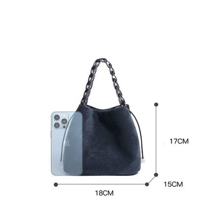 Suede Braided Handle Bucket Bag