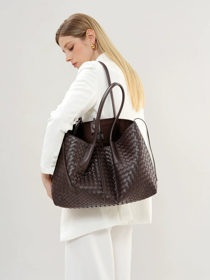 Aura Leather Woven Classic Tote Bag