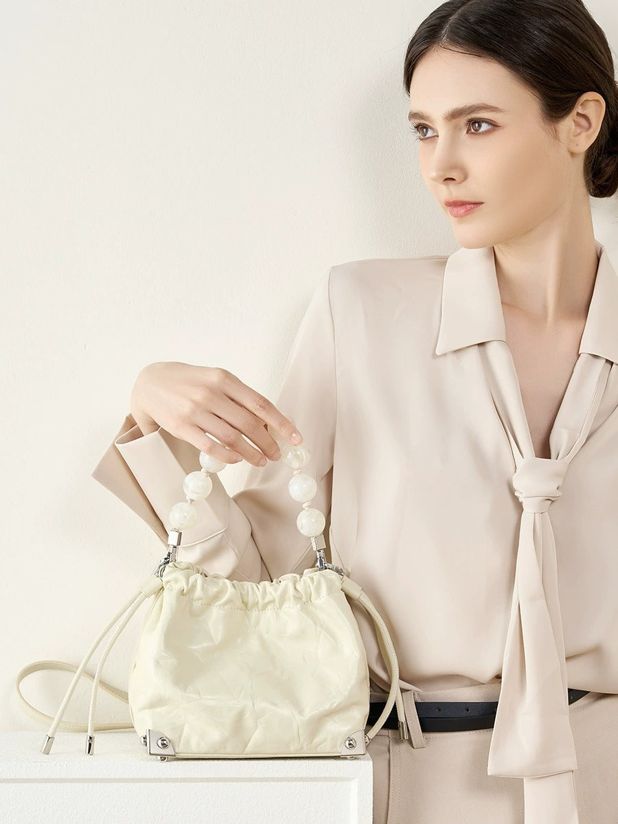 Chic Metallic Leather Drawstring Bag
