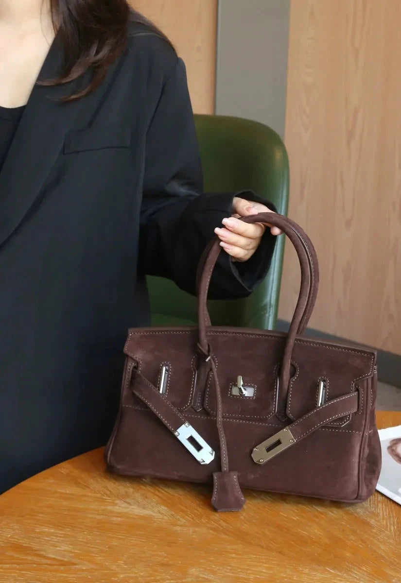 Suede Flap Top-Handle Bag
