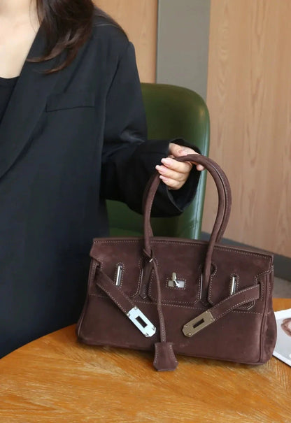 Suede Flap Top-Handle Bag