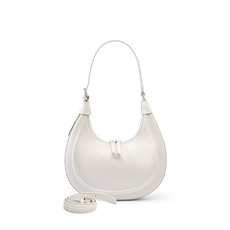 Minimalist Structured Leather Crescent Bag