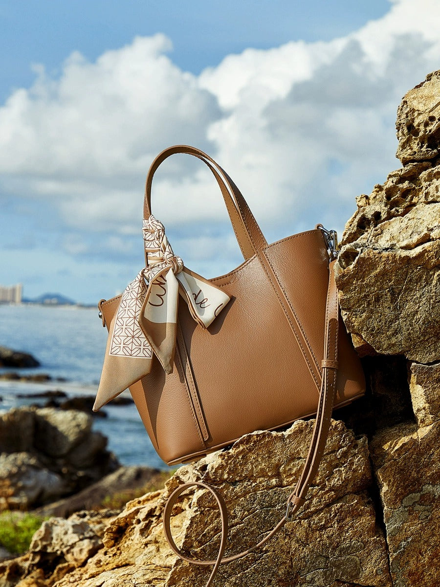 Silk Scarf Leather Tote Bag
