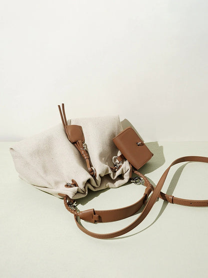 Linen Drawstring Shoulder Bucket Bag