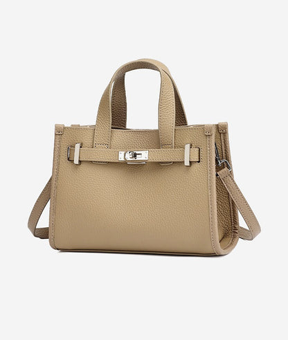 Pebbled Leather Turn-Lock Tote Handbag