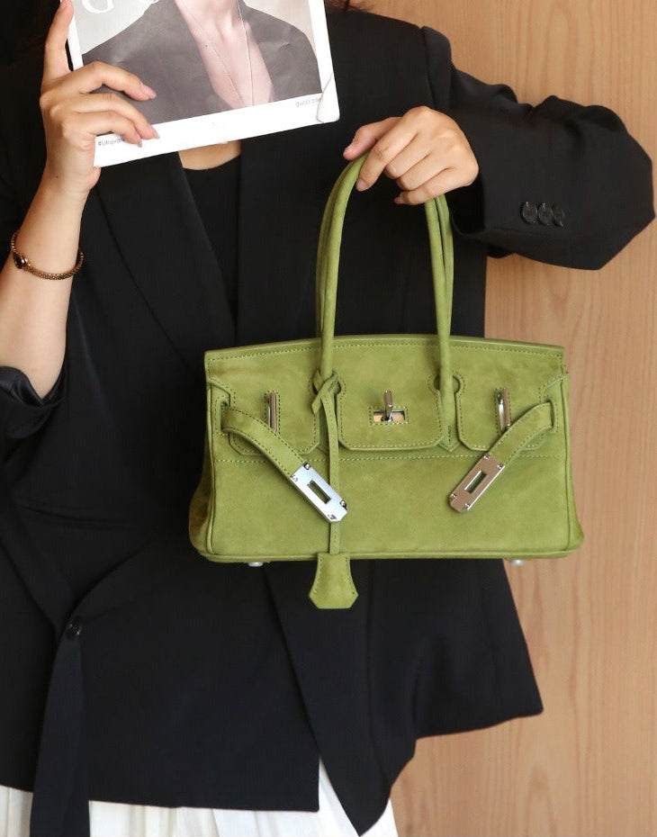 Suede Flap Top-Handle Bag