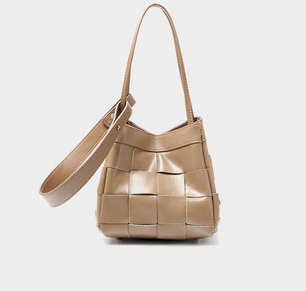 Woven Waxed Leather Crossbody Bucket Bag