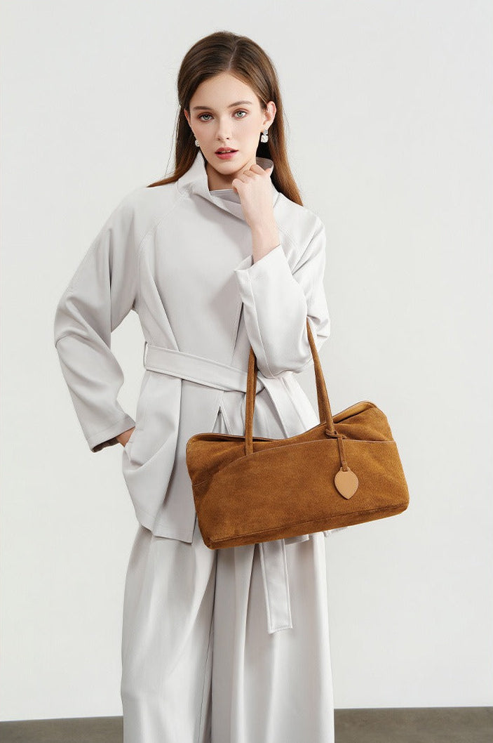 Large Suede Shoulder Boston Bag