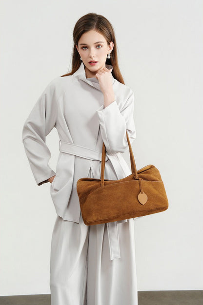 Large Suede Shoulder Boston Bag
