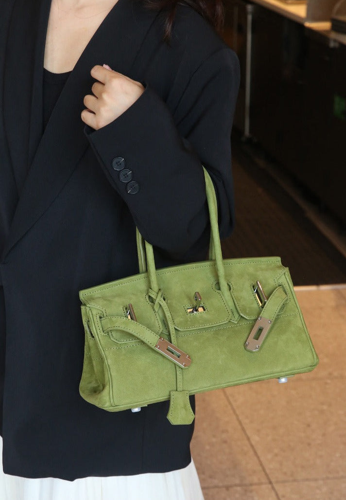 Suede Flap Top-Handle Bag