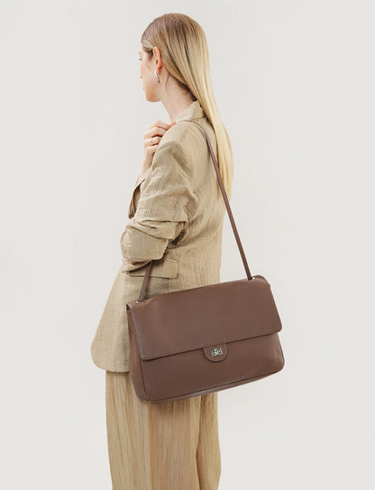 Grained Leather Turn-Lock Shoulder Bag