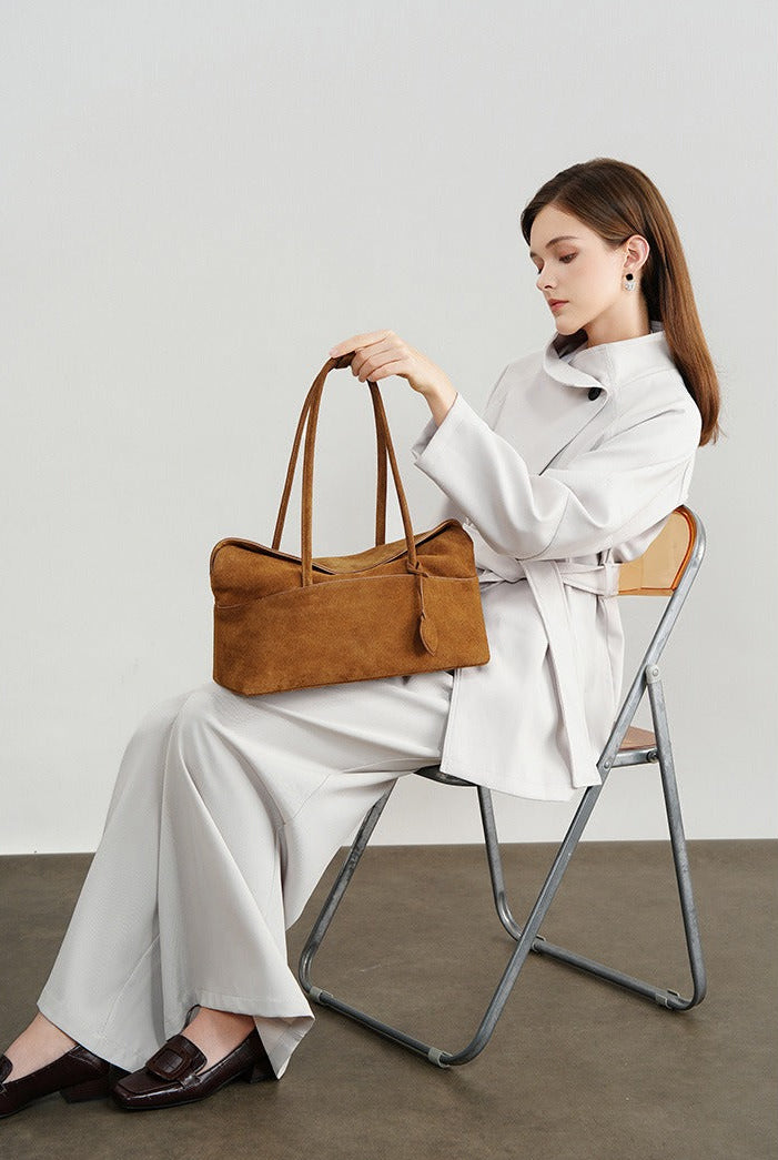 Large Suede Shoulder Boston Bag