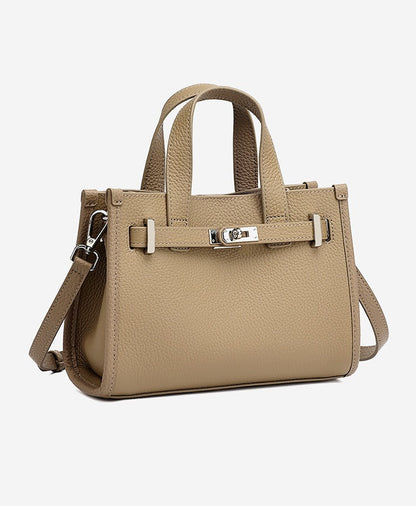 Pebbled Leather Turn-Lock Tote Handbag