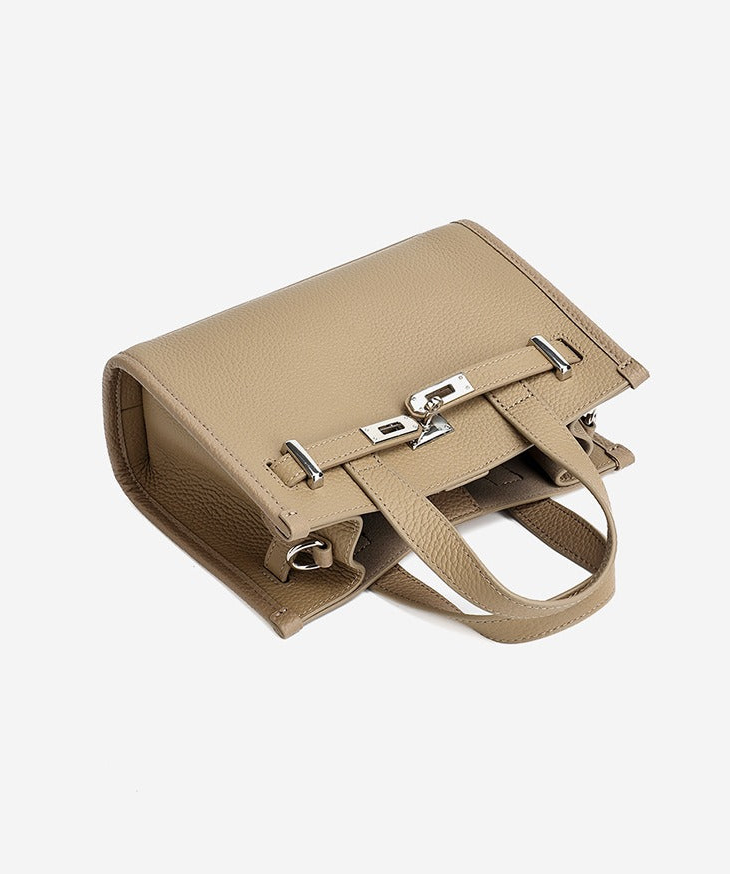 Pebbled Leather Turn-Lock Tote Handbag