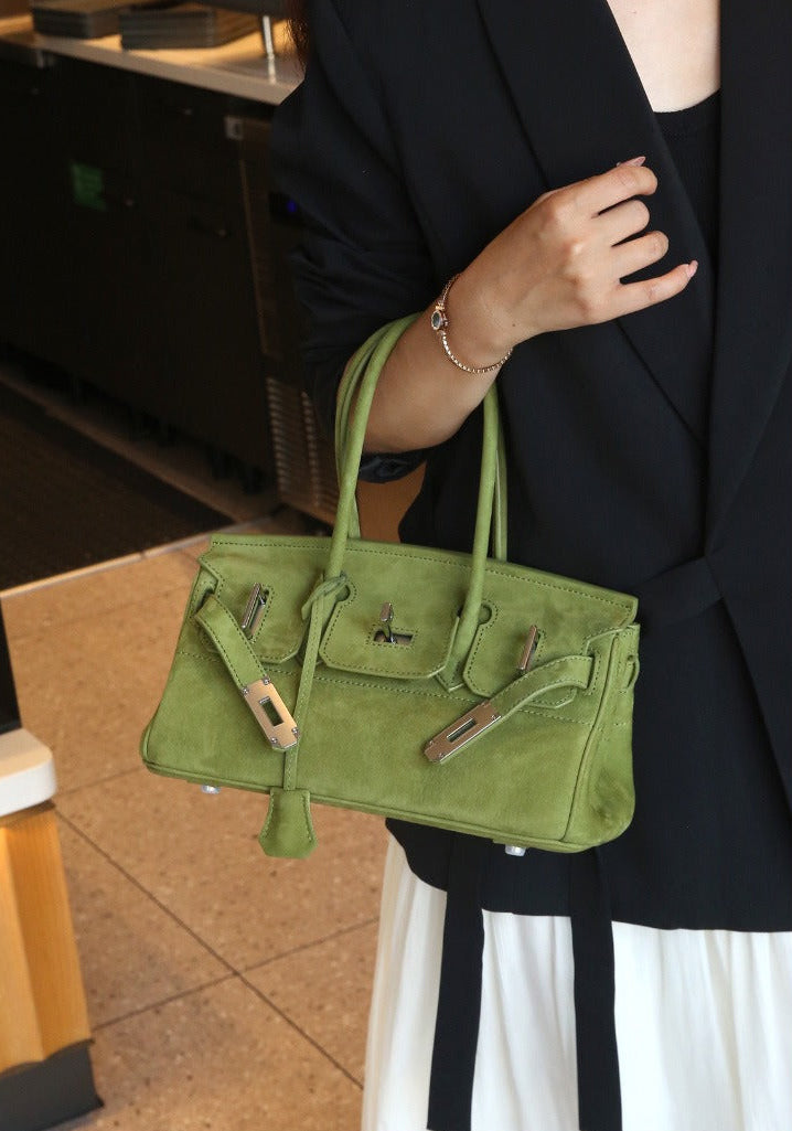 Suede Flap Top-Handle Bag