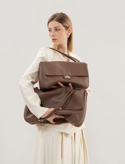 Grained Leather Turn-Lock Shoulder Bag