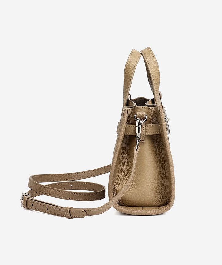 Pebbled Leather Turn-Lock Tote Handbag