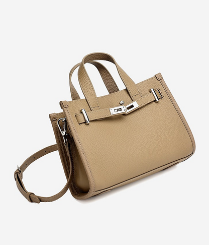Pebbled Leather Turn-Lock Tote Handbag
