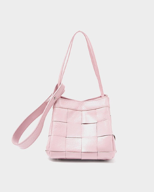 Woven Waxed Leather Crossbody Bucket Bag