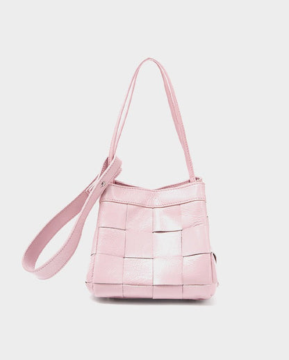 Woven Waxed Leather Crossbody Bucket Bag