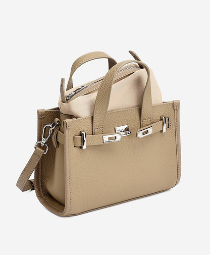 Pebbled Leather Turn-Lock Tote Handbag