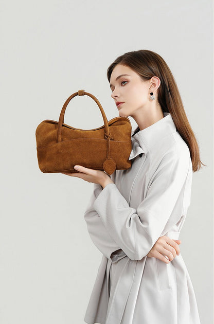 Large Suede Shoulder Boston Bag