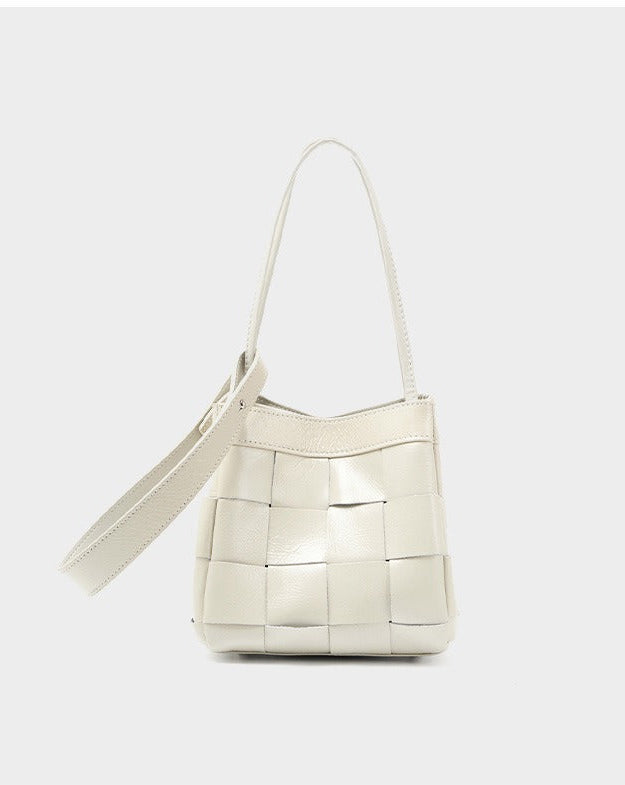 Woven Waxed Leather Crossbody Bucket Bag