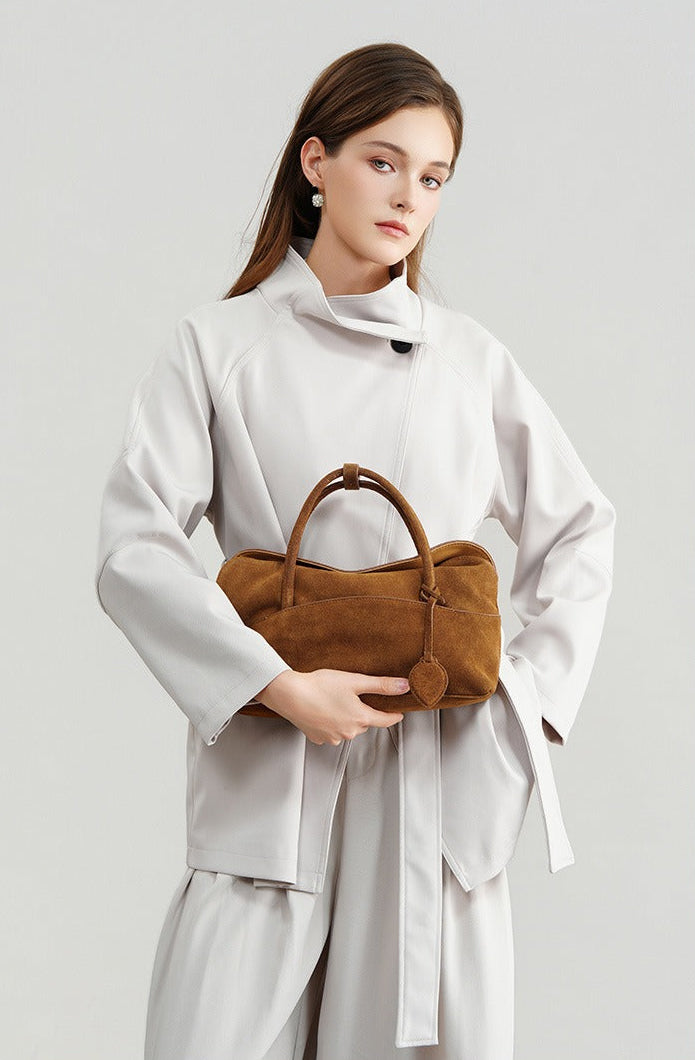 Large Suede Shoulder Boston Bag