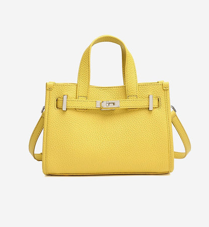 Pebbled Leather Turn-Lock Tote Handbag