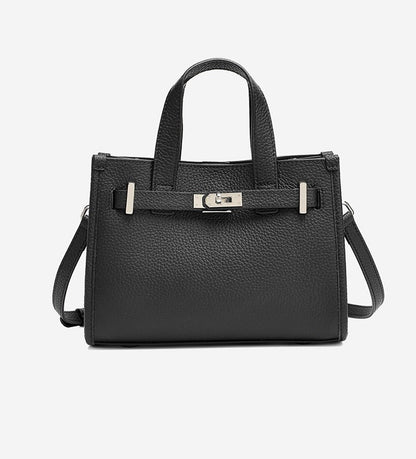Pebbled Leather Turn-Lock Tote Handbag