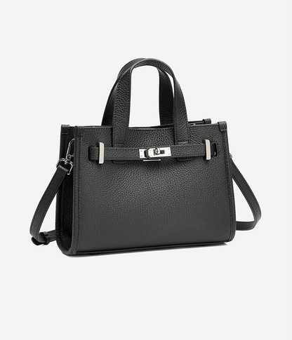 Pebbled Leather Turn-Lock Tote Handbag