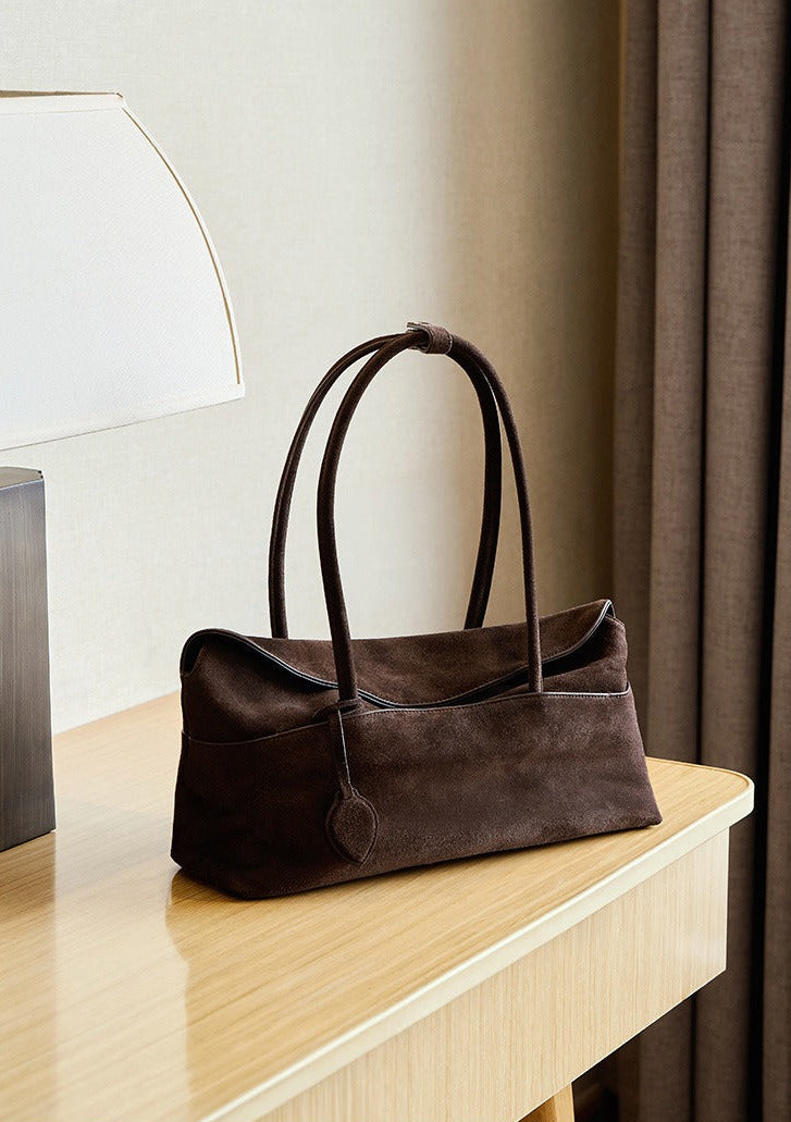 Large Suede Shoulder Boston Bag