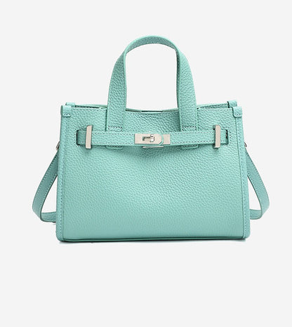 Pebbled Leather Turn-Lock Tote Handbag