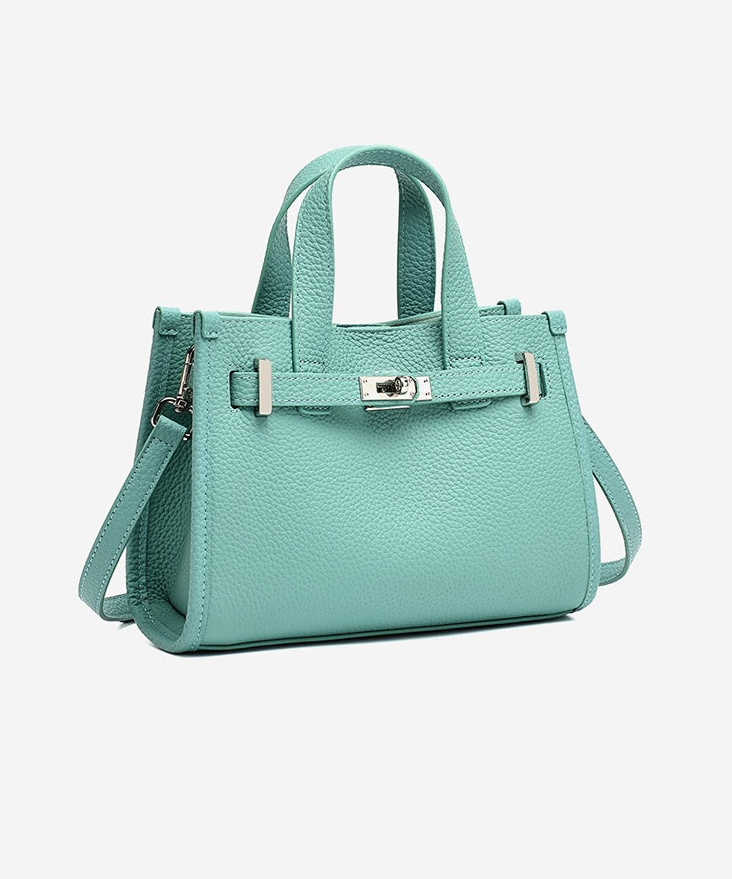 Pebbled Leather Turn-Lock Tote Handbag