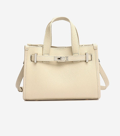 Pebbled Leather Turn-Lock Tote Handbag
