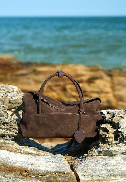 Large Suede Shoulder Boston Bag